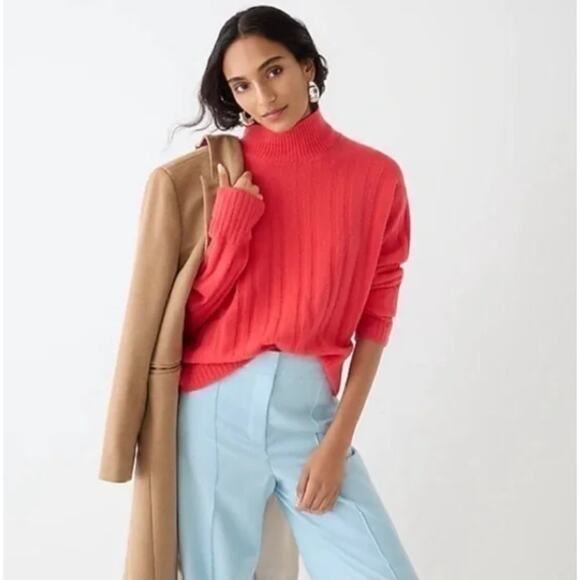 J. CREW Ribbed Mockneck Sweater in Supersoft Yarn Red Poppy {3M17} - Picture 1 of 7